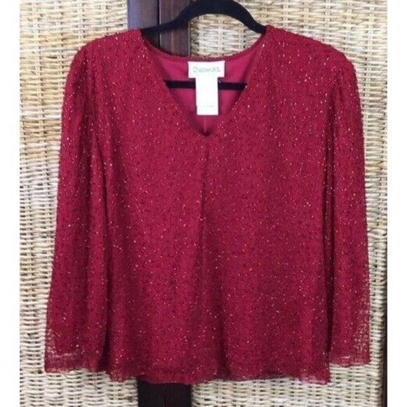 Chadwicks Formal Top Red Sequin V-Neck Long Sleeve Blouse X-Large Chadwick's - Picture 1 of 5